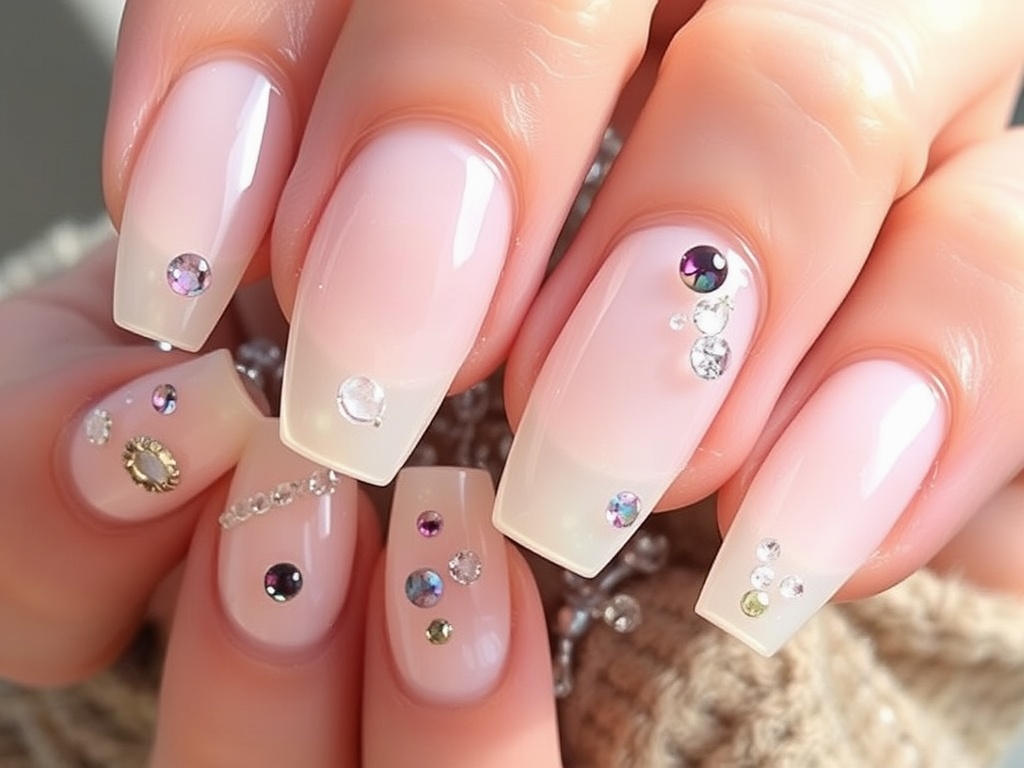 Milky Sheer Nails with Accents