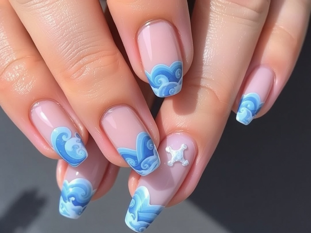 Ocean-Inspired Aura & Wave Nails