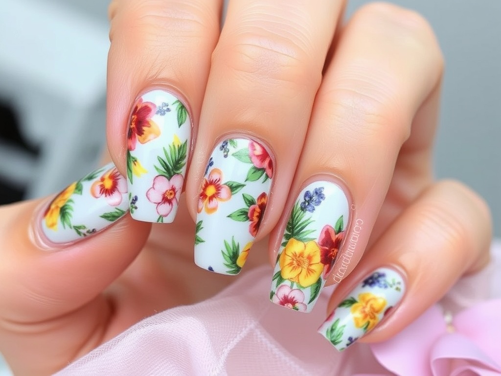 Vibrant Tropical Flower Nails